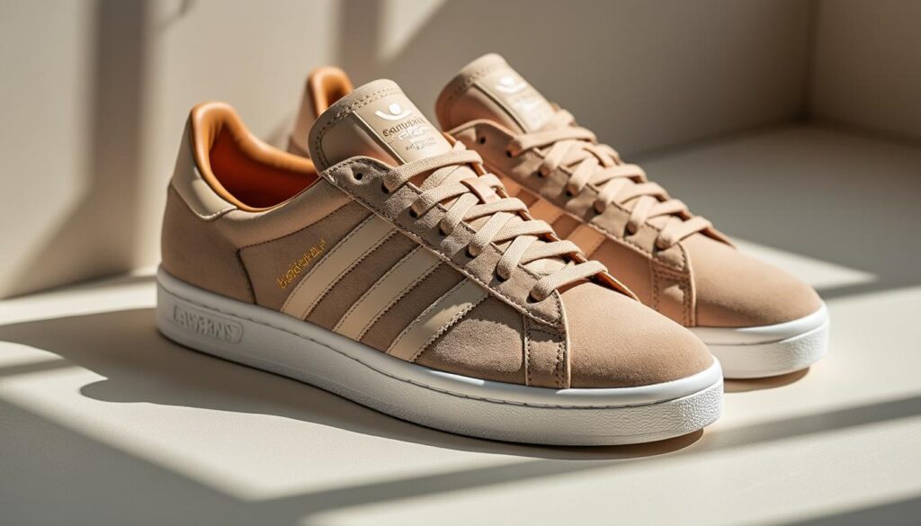 découvrez les baskets campus beige d'adidas, alliant cuir et suède premium pour un style tendance et une élégance intemporelle.