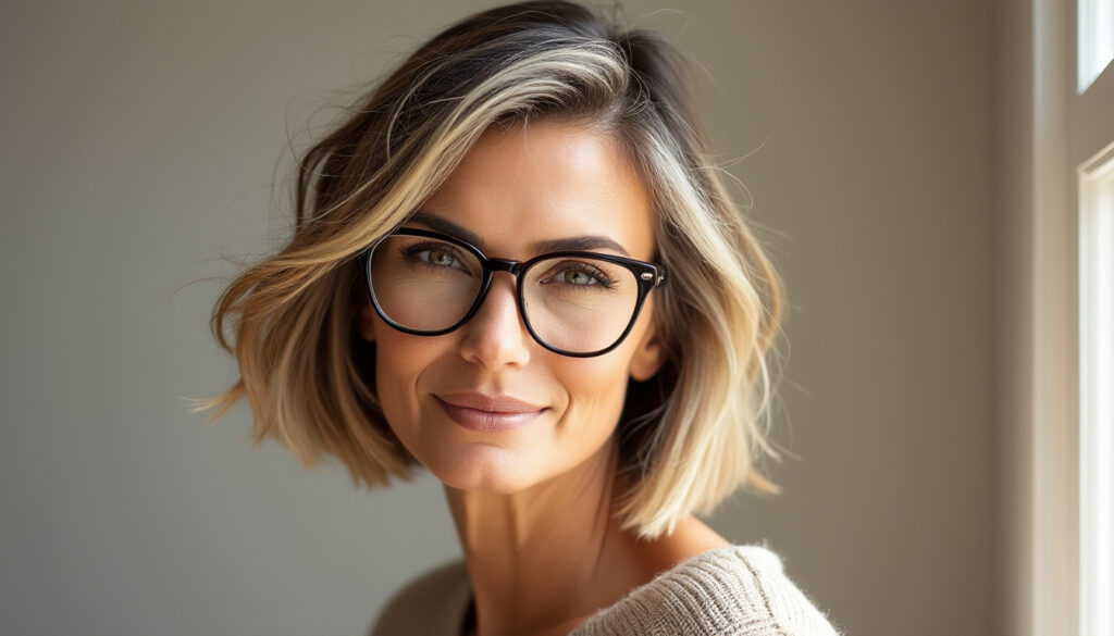 découvrez des idées élégantes de coupes de cheveux pour femme de 50 ans portant des lunettes, alliant style et sophistication pour sublimer votre allure.